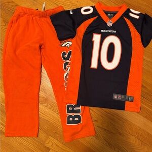 NFL Broncos Kids Orange and Navy Jersey Set Sz 8